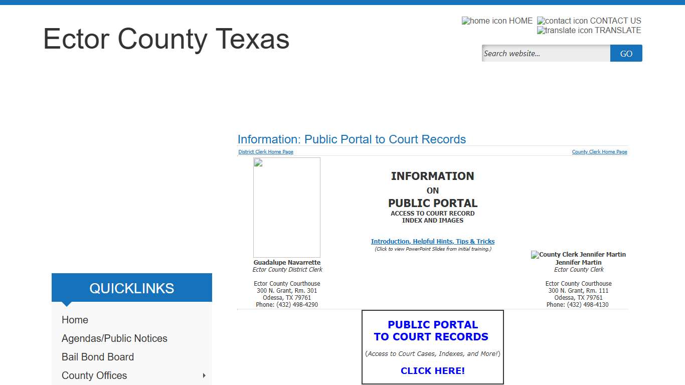 Welcome to Ector County Information: Public Portal to Court Records Webpage!
