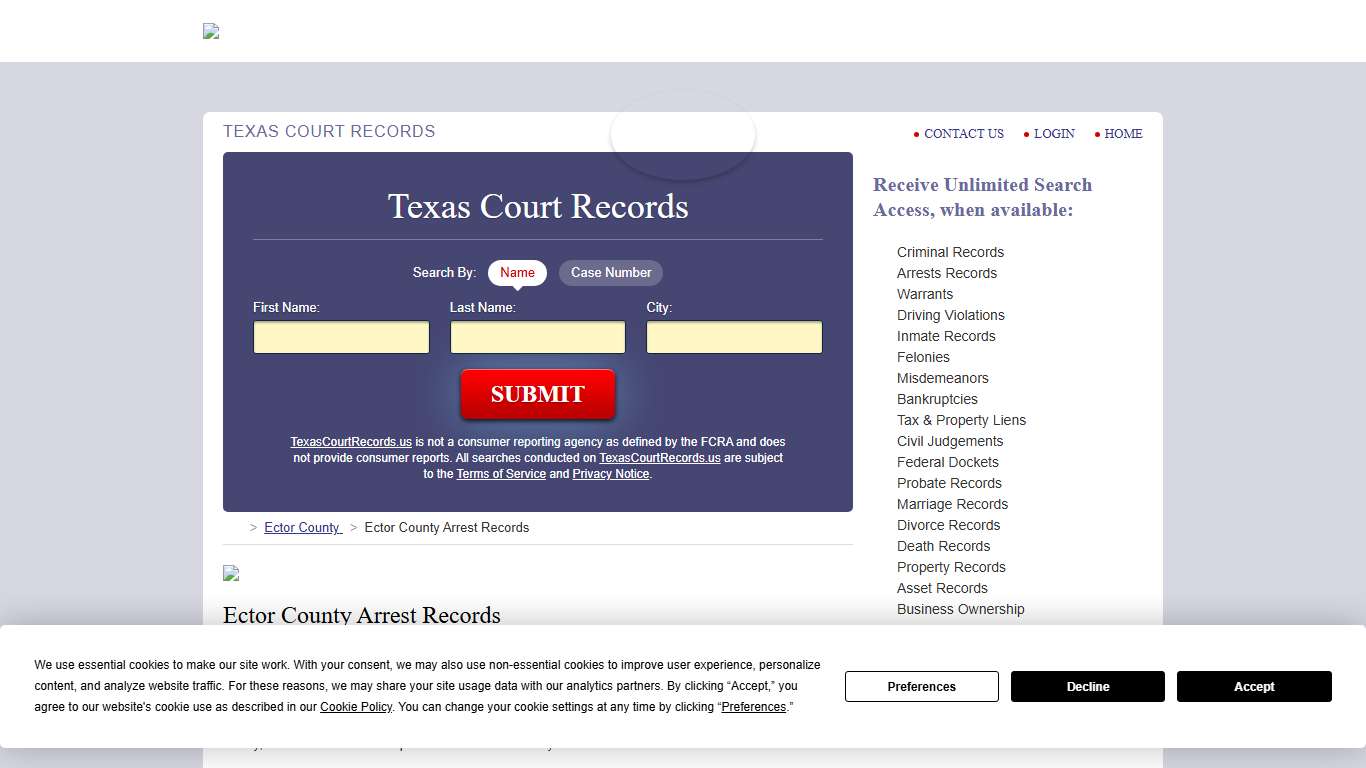 Ector County Arrest Records | TexasCourtRecords.us